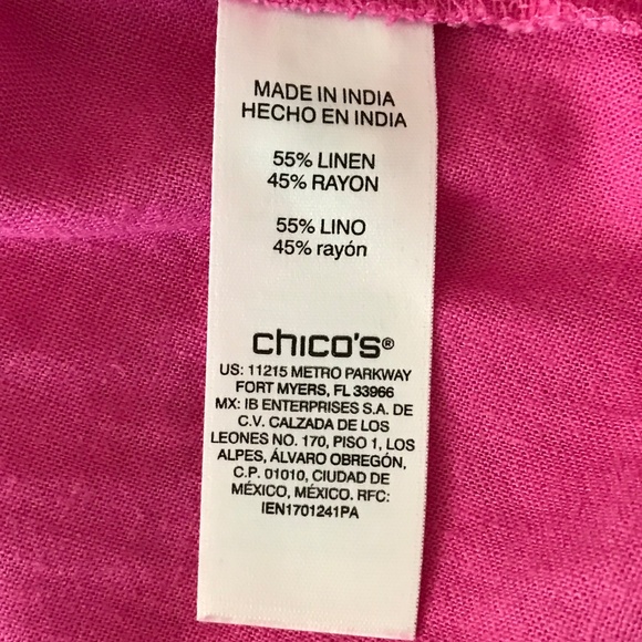 CHICO’S Pink Blouse Top Linen Blend 3/4 Sleeves Fray Trim Women’s Size XL Size 3 - Picture 15 of 16